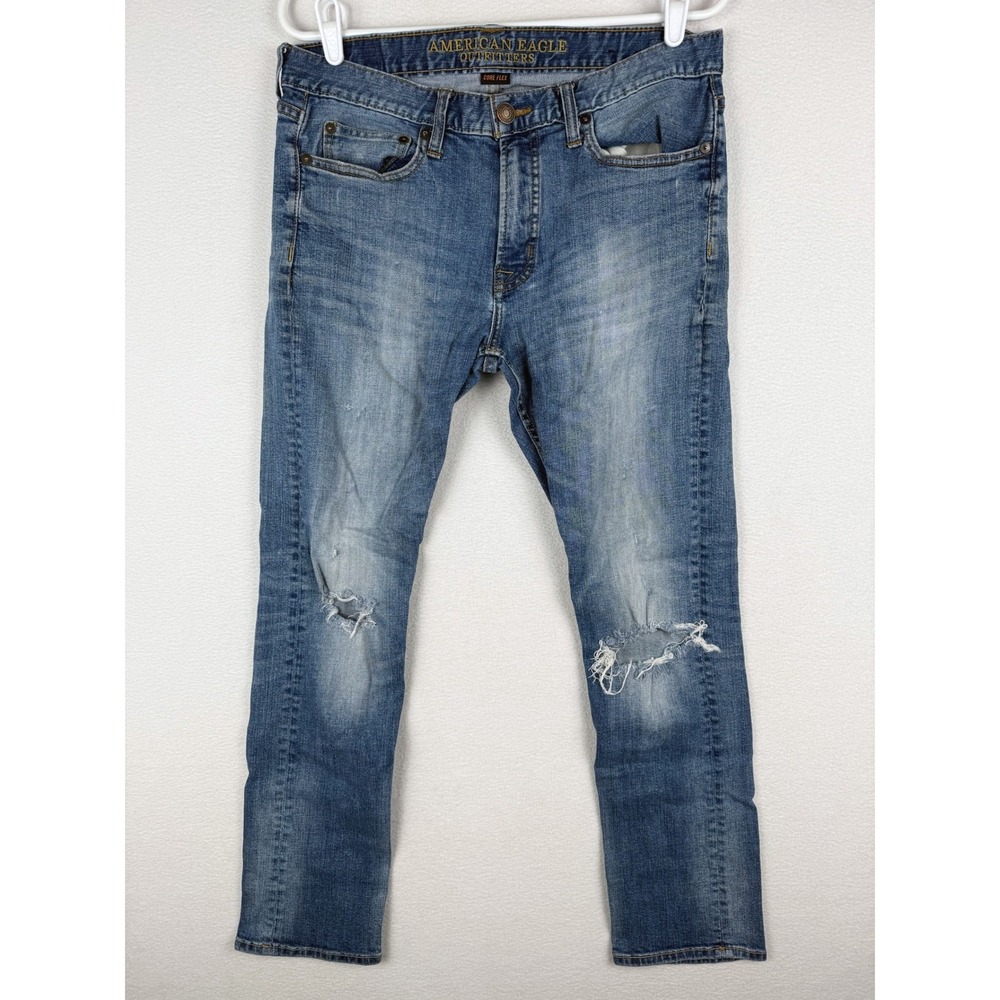 American Eagle Jeans Mens 32x30 Blue Slim Core Flex Distressed Denim